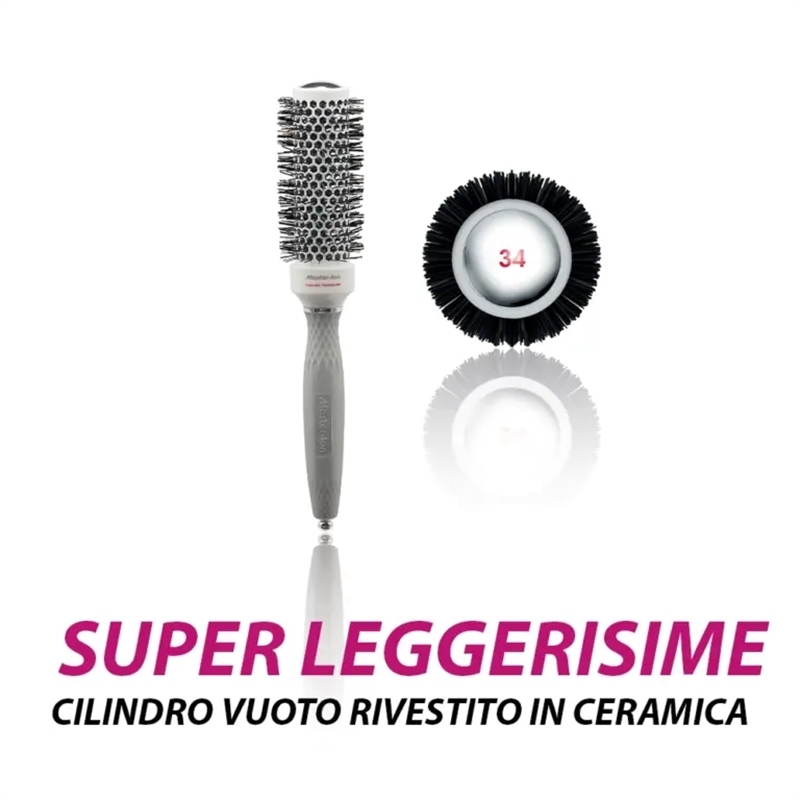 SPAZZOLA TERMICA IN CERAMICA TOURMALINE SETOLE IONICHE IN NYLON 34 MM
