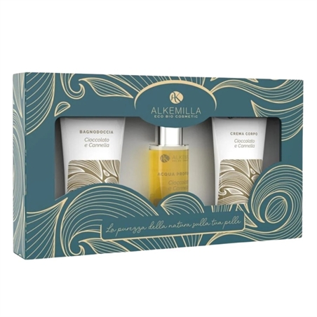 ALKEMILLA SET CIOCCOLATO E CANNELLA: BAGNO DOCCIA 50 ML+ CREMA CORPO 50 ML + ACQUA PROF. 30 ML