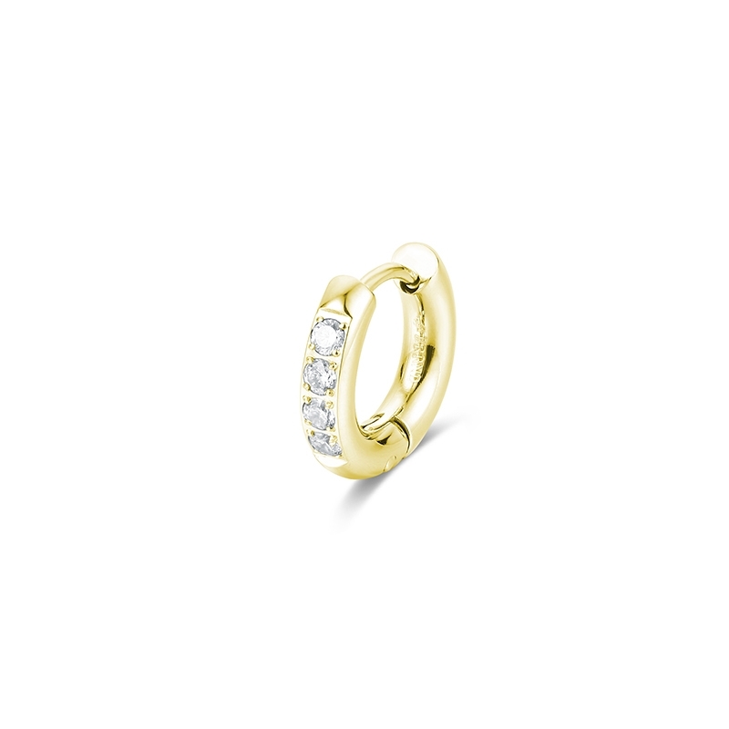 BRAND GIOIELLI CHUNKY ORECCHINO BOMBATO CRISTALLI SINGOLO CERCHIO COL. ORO 14MM