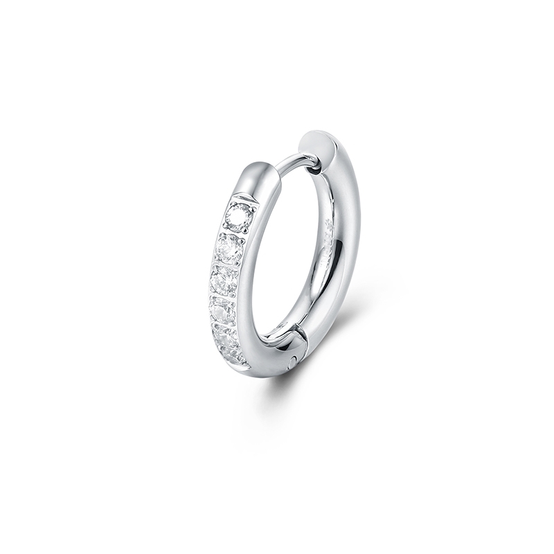 BRAND GIOIELLI CHUNKY ORECCHINO BOMBATO CRISTALLI SINGOLO CERCHIO COL. ARGENTO 18 MM