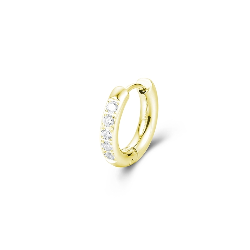 BRAND GIOIELLI CHUNKY ORECCHINO BOMBATO CRISTALLI SINGOLO CERCHIO COL. ORO 16MM