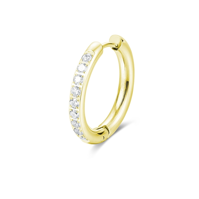 BRAND GIOIELLI CHUNKY ORECCHINO BOMBATO CRISTALLI SINGOLO CERCHIO COL. ORO 22MM