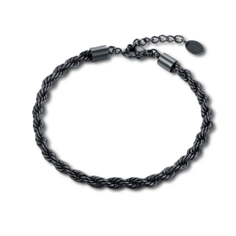 BRACCIALE CATENA CORDA 19+3 CM NERO BRAND GIOIELLI