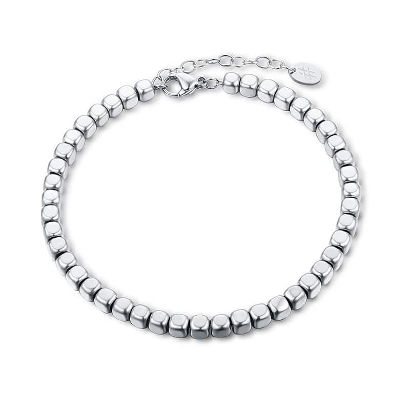 BRACCIALE EMATITE CUBI RODIO 19+3 CM 4 MM ACCIAIO BRAND GIOIELLI