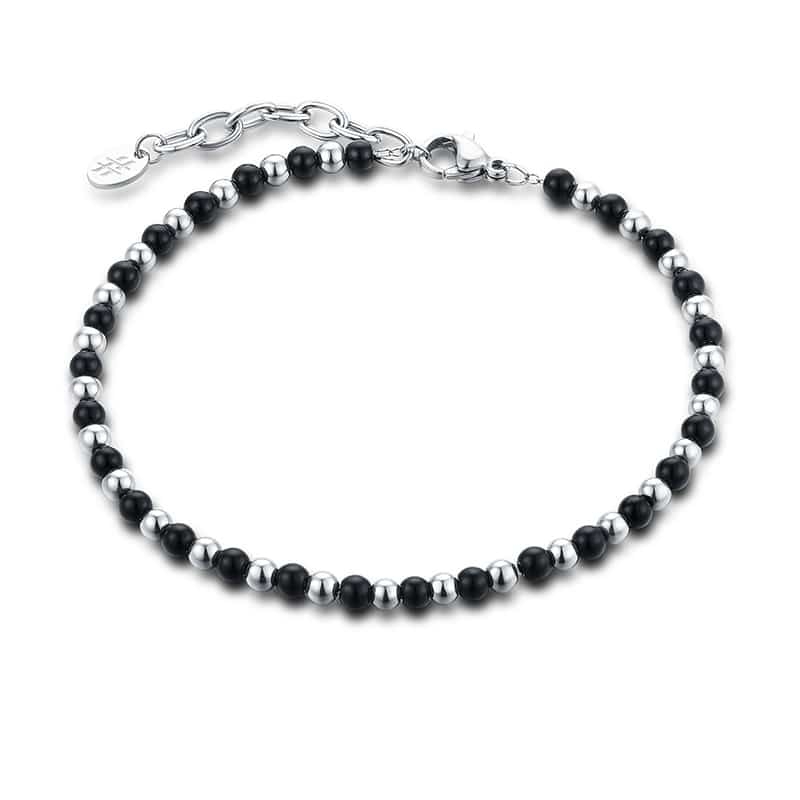 BRACCIALE UOMO AGATA NERA ED EMATITE 19+3 CM 3,5 MM ACCIAIO BRAND GIOIELLI